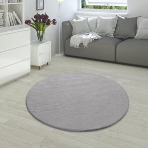 Fellteppich PACO HOME Rabbit 780 Teppiche Gr. Ø 200 cm, 26 mm, 1 St., grau Esszimmerteppiche Kunstfell, Kaninchenfell-Haptik, echter Kuschelteppich, Uni-Farben