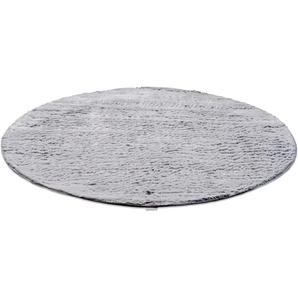 Fellteppich TOM TAILOR HOME Furry Teppiche Gr. Ø 90 cm, 25 mm, 1 St., silberfarben Esszimmerteppiche Kunstfell, Hochflor, extrem weiche Haptik