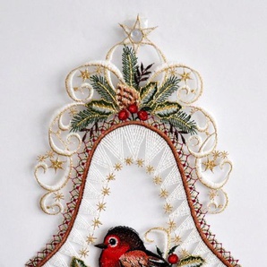 Fensterbild STICKEREIEN PLAUEN Vogel in Glocke Fensterbilder Gr. B/L: 20 cm x 37 cm, bunt Fensterdekoration