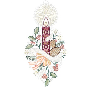 Fensterbild W. REUTER & SOHN - PLAUENER SPITZE Kerze Fensterbilder Gr. B/L: 18 cm x 35 cm, bunt (bordeaux, goldfarben, rosé) Fensterdekoration Made in Germany