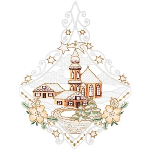 Fensterbild W. REUTER & SOHN - PLAUENER SPITZE Kirche Fensterbilder Gr. B/L: 20 cm x 27 cm, braun (braun, ecru, goldfarben) Fensterdekoration Made in Germany