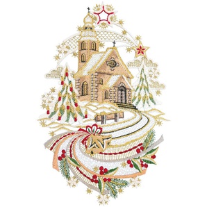 Fensterbild W. REUTER & SOHN - PLAUENER SPITZE Weihnachtskirche Fensterbilder Gr. B/L: 21 cm x 32 cm, bunt (braun, goldfarben, rot) Fensterdekoration Made in Germany