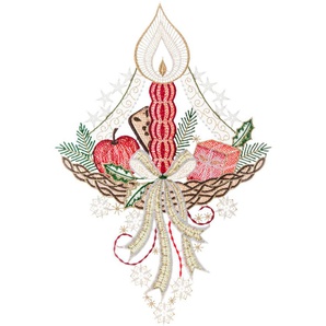 Fensterbild W. REUTER & SOHN - PLAUENER SPITZE Weihnachtskorb Fensterbilder Gr. B/L: 22 cm x 33 cm, bunt (goldfarben, grün, rot) Fensterdekoration Made in Germany