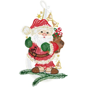 Fensterbild W. REUTER & SOHN - PLAUENER SPITZE Weihnachtsmann Fensterbilder Gr. B/L: 16 cm x 28 cm, bunt (goldfarben, grün, rot) Fensterdekoration Made in Germany