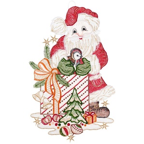 Fensterbild W. REUTER & SOHN - PLAUENER SPITZE Weihnachtsmann Fensterbilder Gr. B/L: 20 cm x 32 cm, bunt (ecru, grün, rot) Fensterdekoration Made in Germany