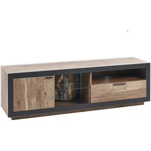Fernsehschrank helles Holz und Schwarzes Fertigholz Schubladenschrank Hintergrundbeleuchtung Funktion Boho Style Sideboard