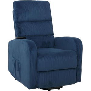 Fernsehsessel HHG 712, Relaxsessel TV-Sessel Liege, Liegefunktion Aufstehhilfe, Metall Stofff/Textil Cord blau