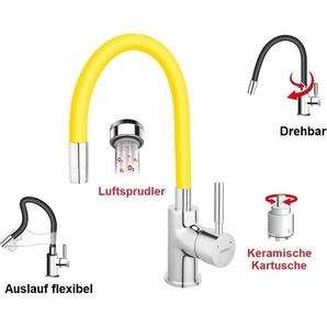Ferro Spültischarmatur GELB flexibel Einhebelmischer Wasserhahn Messing Mischbatterie Spiralfederarmatur