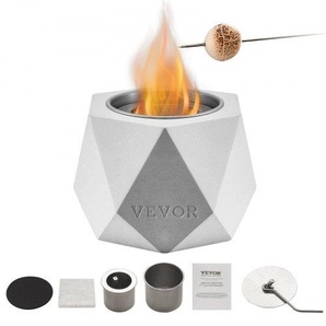 Feuerstelle, 125 x 117 x 105 mm, Tischkamin, Dekoration für drinnen & draußen, Feuerschale für Reinigungsalkohol, Smores-Maker, Mini-Feuerkorb für Terrasse & Balkon mit Feuerlöscher, Hellgrau ZMSHKHNTQHSDQR8BWV0
