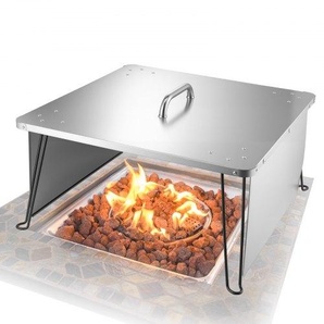 Feuerstelle Deckel, 645x645x370 mm, Outdoor-Hitzeabweiser, Feuerschalendeckel aus Edelstahl für Lagerfeuer, Camping, Holzverbrennung, mit 4 klappbaren Beinen und Tragegriff HKGRZFX25YC0ER15N001V0