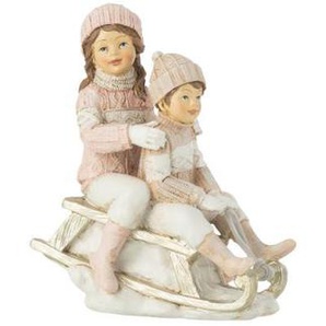 Figur Mädchen und Junge auf Schlitten