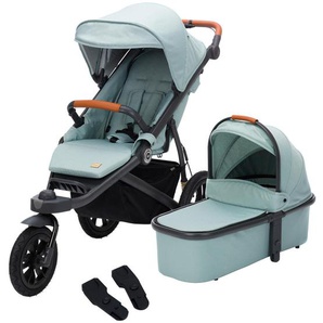 Fillikid Jogger Set Jogger Run, Salbeigrün, Textil, 57x107x125 cm, Feststellbremse, Federung, 5-Punkte-Gurt, Handbremse, abnehmbarer Schutzbügel, Baby