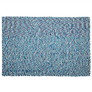 Teppich Blau Weiß Wollfilz 160 x 230 cm Modernes Design Patchwork Handgewebt Rechteckig
