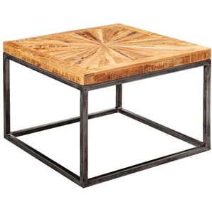 FineBuy Couchtisch Mango Massivholz 55x40x55 cm Tisch mit Metallgestell, Wohnzimmertisch Quadratisch im Industrial Design, Massiver Sofatisch Modern