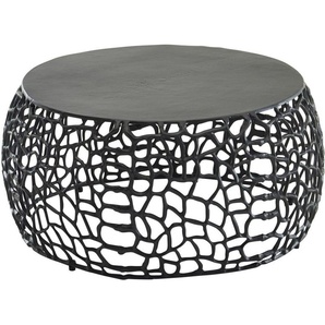 FineBuy Couchtisch Metall Schwarz 66x66x30 cm Sofatisch Aluminium Rund, Design Wohnzimmertisch mit Ast-Struktur, Kleiner Kaffeetisch Modern, Beistelltisch Anstelltisch Wohnzimmer