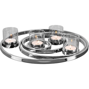 Kerzenhalter FINK UNIVERSE, Weihnachtsdeko silberfarben Windlichter Laternen aus Edelstahl und Glas, 4-flammig, Adventsleuchter