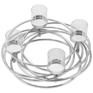 Fink Teelichthalter , Silber , Metall, Glas , 19 cm , zum Stellen , Dekoration, Windlichter & Kerzenhalter, Teelichthalter