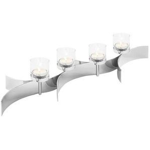 Fink Teelichthalter , Silber , Metall, Glas , 58.5x11 cm , zum Stellen , Dekoration, Windlichter & Kerzenhalter, Teelichthalter