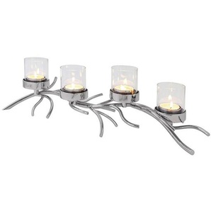 Fink Teelichthalter , Silber , Metall, Glas , 66x18x24 cm , zum Stellen , Dekoration, Windlichter & Kerzenhalter, Teelichthalter