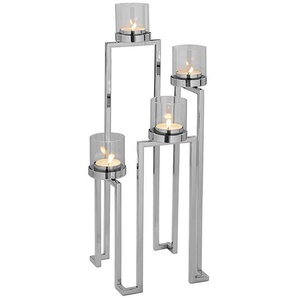 Fink Teelichtständer , Silber , Metall, Glas , 22x56x22 cm , zum Stellen , Dekoration, Windlichter & Kerzenhalter, Teelichthalter