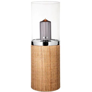 Windlicht FINK CATANIA Kerzenhalter Gr. H: 58 cm, braun (braun, silberfarben) Kerzenhalter aus Edelstahl, Glas und Rattan