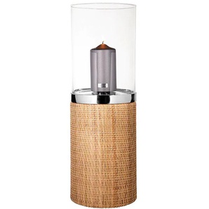 Windlicht FINK CATANIA Kerzenhalter Gr. H: 58 cm, braun (braun, silberfarben) Kerzenhalter aus Edelstahl, Glas und Rattan