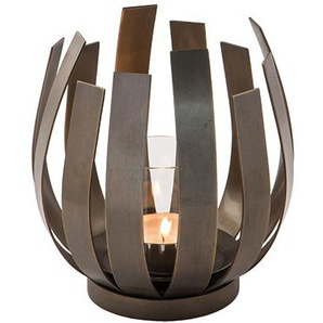 Windlicht FINK ORFEA, Weihnachtsdeko Kerzenhalter Gr. H: 20 cm, braun (antik bronzefarben) Windlichter Laternen aus Edelstahl inkl. Glaszylinder, verspielt und gradlinig