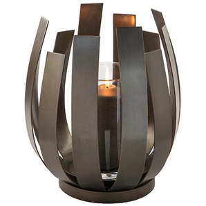 Windlicht FINK ORFEA, Weihnachtsdeko Kerzenhalter Gr. H: 30 cm, braun (antik bronzefarben) Windlichter Laternen Kerzenhalter aus Edelstahl inkl. Glaszylinder, verspielt und gradlinig