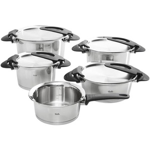 Fissler Kochtopfset Intensa, Silber, Metall, 5-teilig, 16 cm,20 cm,16 cm, rund, Messskala, rostfrei, breiter Schüttrand, Abgießfunktion, Kochen,