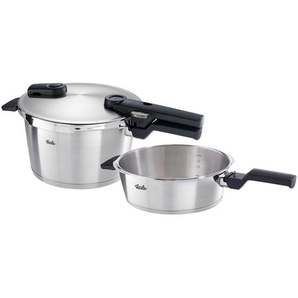 Fissler Schnellkochtopfset Vitaquick, Silber, Metall, 2-teilig, 4,5 und 2,5 L, Made in Germany, abnehmbare Griffe, Druckregelventil,