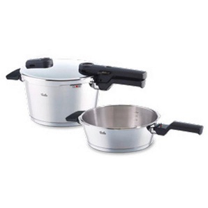 Fissler Schnellkochtopfset, Silber, Metall, 2-teilig, Druckregelventil, Druckanzeige, Kochen, Töpfe, Schnellkochtöpfe