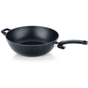 Fissler Wokpfanne, Schwarz, Metall, 6 L, rund, besonders hoher Rand, antihaftbeschichtet, Kochen, Pfannen, Woks