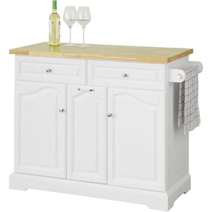 FKW100-WN Kücheninsel mit Arbeitsplatte Küchenwagen mit 2 Türen und ausziehbarem Flaschenhalter Küchenschrank mit 2 Schubladen Sideboard auf Rollen