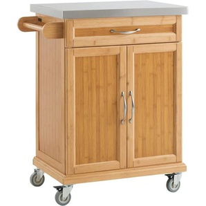 FKW13-N Küchenwagen aus hochwertigem Bambus mit Edelstahltop Küchenschrank Kücheninsel Rollwagen bht ca.: 66x90x46cm - Sobuy