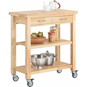 FKW24-N Servierwagen aus Kautschukholz Küchenwagen Küchenregal Rollwagen Küchenschrank mit arbeitsplatte bht ca.: 80x90x40cm - Sobuy