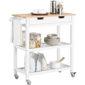 FKW68-WN Küchenwagen mit 2 Schubladen und 2 Ablagen Servierwagen Rollwagen Küchenschrank Sideboard Weiß bht ca.: 85x90x39cm - Sobuy