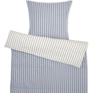 Flanell-Bettwäsche,, gestreift, blau, Normalgröße