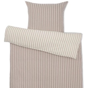 Flanell-Bettwäsche, gestreift, taupe, Normalgröße