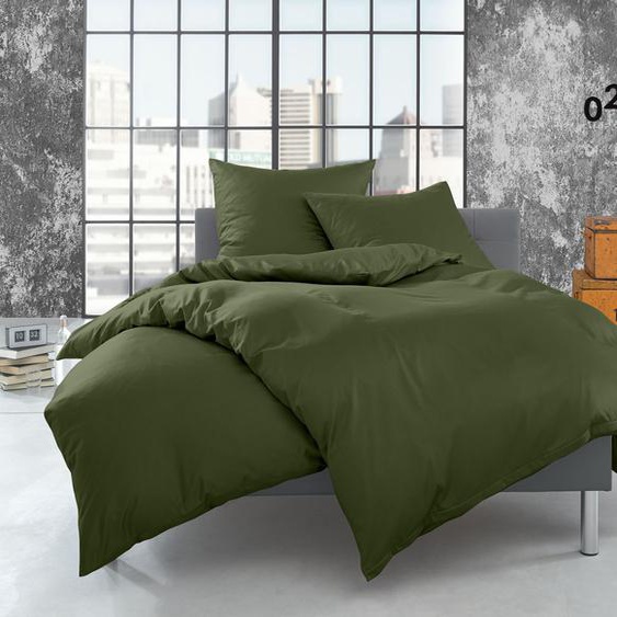 Flanell Bettwäsche uni / einfarbig dunkelgrün (oliv) Kissenbezug 80x80 cm