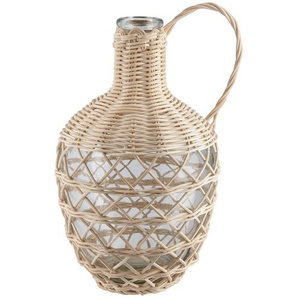 Flaschenvase   ¦ creme ¦ Rattan,Glas ¦ Maße (cm): H: 27  Ø: 17