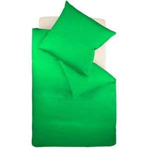 Bettwäsche FLEURESSE Colours in 135x200, 155x220 oder 200x200 cm Gr. B/L: 155 cm x 220 cm (1 St.), B/L: 80 cm x 80 cm (1 St.), Mako-Satin, grün (grasgrün) Bettwäsche 155x220 cm aus 100% Baumwolle, uni, mit Reißverschluss