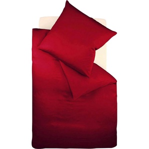 Bettwäsche FLEURESSE Colours in 135x200, 155x220 oder 200x200 cm Gr. B/L: 200 cm x 220 cm (1 St.), B/L: 80 cm x 80 cm (2 St.), Mako-Satin, rot (bordeaux) Bettwäsche 200x220 cm aus 100% Baumwolle, uni, mit Reißverschluss