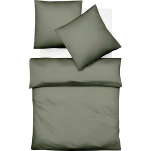 Bettwäsche FLEURESSE Lech 3089 Gr. B/L: 135 cm x 200 cm (1 St.), B/L: 80 cm x 80 cm (2 St.), Flanell, grün (oliv) Bettwäsche 135x200 cm eleganter Fischgrät für ruhige Träumer