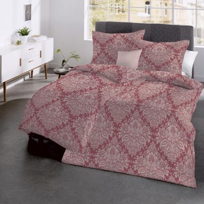 Bettwäsche FLEURESSE Lech 3739 Gr. B/L: 155 cm x 200 cm (1 St.), B/L: 80 cm x 80 cm (1 St.), Jacquard-Flanell, rot Bettwäsche 155x200 cm mit Ornamenten