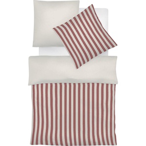 Bettwäsche FLEURESSE Lech 3871 Gr. B/L: 155 cm x 200 cm (1 St.), B/L: 80 cm x 80 cm (1 St.), Flanell, rot Bettwäsche 155x200 cm mit Streifen