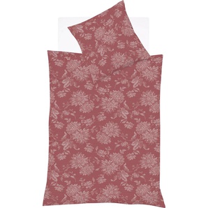 Bettwäsche FLEURESSE Lech 4109 Gr. B/L: 135 cm x 200 cm (1 St.), B/L: 80 cm x 80 cm (1 St.), Jacquard-Flanell, rot Bettwäsche 135x200 cm mit Blumen