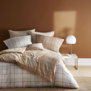Bettwäsche FLEURESSE Lech 4112 Gr. B/L: 240 cm x 220 cm (1 St.), B/L: 80 cm x 80 cm & 80 cm x 80 cm (2 St.), Flanell, beige (muschel) Bettwäsche 240x220 cm mit Karomuster