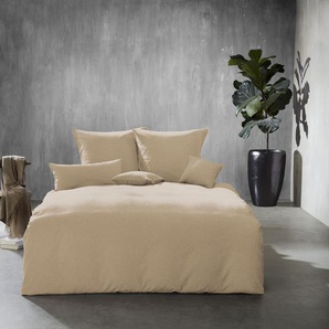 Bettwäsche FLEURESSE Lech UNI Gr. B/L: 200 cm x 200 cm (1 St.), B/L: 80 cm x 80 cm & 80 cm x 80 cm (2 St.), Flanell, beige Bettwäsche 200x200 cm gewebtes Fischgrätmuster