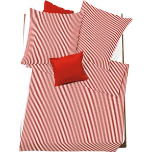 Bettwäsche FLEURESSE Rio Gr. B/L: 155 cm x 220 cm (1 St.), B/L: 80 cm x 80 cm (1 St.), Seersucker, orange (orange, rot) Seersucker-Bettwäsche Bettwäsche mit klassischen Streifen