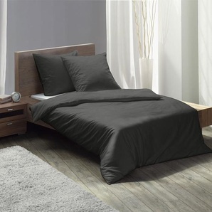 Fleuresse gewebte Edelflanell Uni Bettwäsche anthrazit 155x200 cm + 80x80 cm 603089-01-155x200